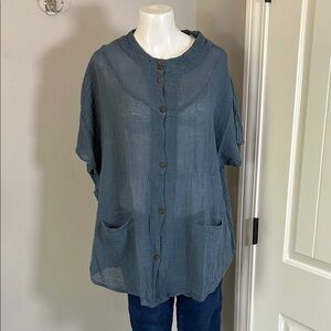 Jaded Gypsy Wallene Simply Sweet Top Blue double button mandarin collar L/XL NEW